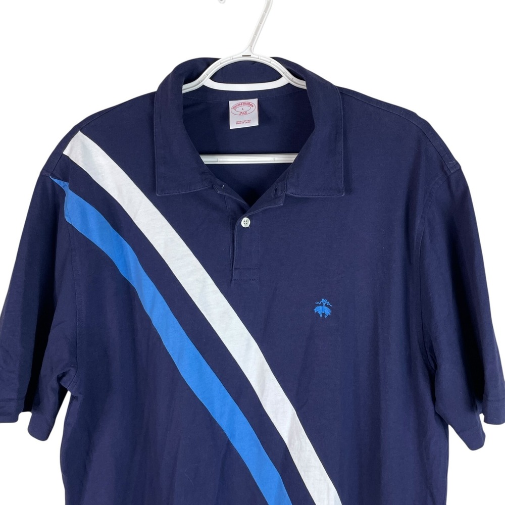 Brooks Brothers 346 Polo Shirt Mens‎ Large Blue Diagonal Stripes S/S Cotton Knit